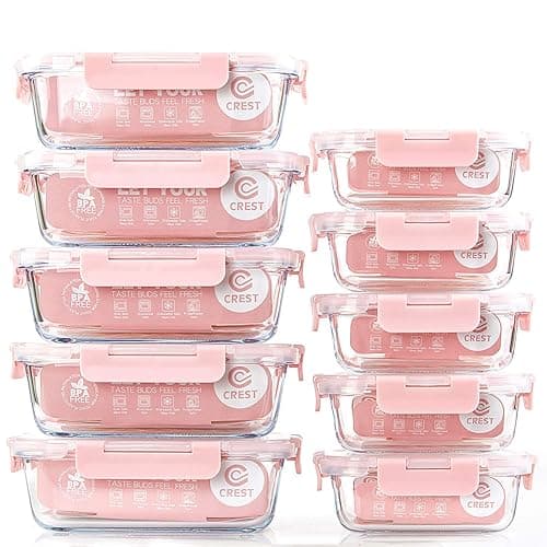 C CREST [10 Pack] Glass Meal Prep Containers, Food Storage Containers with Lids Airtight, Glass Lunch Boxes, Microwave, Oven, Freezer and Dishwasher Safe - Image 1