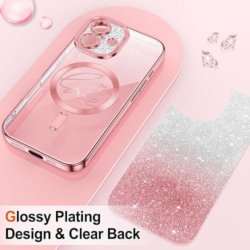 Hython for iPhone 16 Plus Case Glitter, Compatible with MagSafe Love Heart Magnetic Clear Phone Cases Women Girls, Full Camera Protection Sparkle Plating Shockproof Protective Cover, Pink thumbnail 2