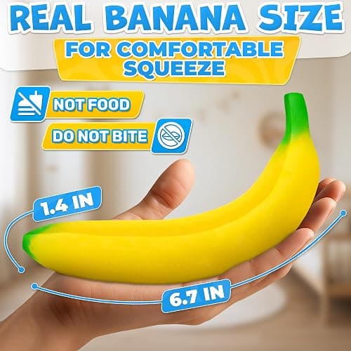 Tesorrio Fake Banana Stress Relief Fidget – 6.7 x 1.4 in Soft PU Foam Desk Accessory | Lightweight Squeeze Fidget for Adults | Novelty Office Decor & Relaxation Tool thumbnail 2