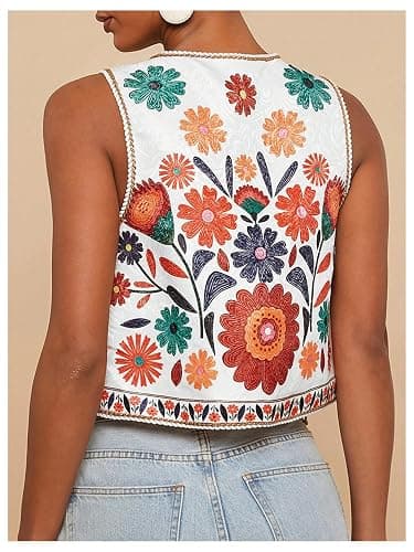 GORGLITTER Women's Tie Front Vest Top Country Concert Western Cowgirl Outfit Floral Vest thumbnail 3