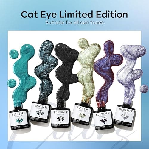 Modelones Cat Eye Gel Nail Polish Set, 6 Colors Christmas Winter Holographic 9D Glassy Cat Eye Glitter Gel Polish Set Black Blue Purple Green Nail Polish Kit with Magnet Soak Off LED Nail Art DIY Gift thumbnail 6