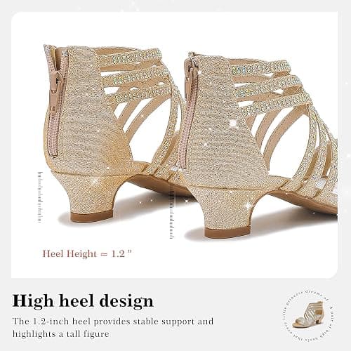 LAURMOSA Little Girls Sandals High Heels Formal Shoes Open Toe Pump Sandals Glitter Party Wedding Shoes for Big Kids Toddler - 3 Big Kid - R Glitter Cham thumbnail 5