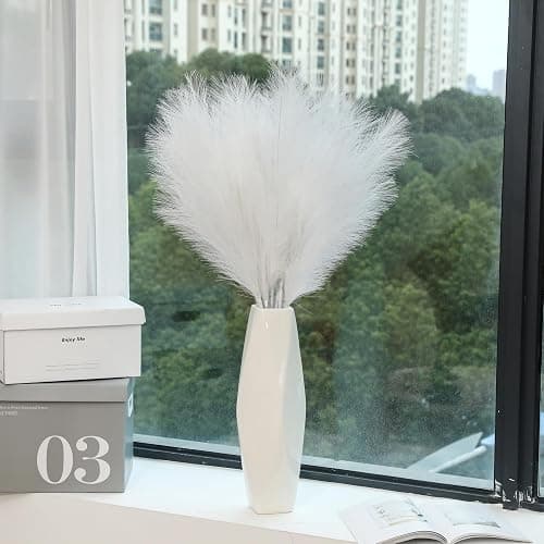 Wertuirk 9 Stems White Faux Pampas Grass - 38 Inch Tall Artificial Pompous Grass Decor, Large Fake Pompas Floral for Vase Filler, Wedding Centerpieces, Party, Christmas and Home Decor (White) thumbnail 6