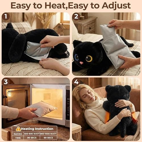 Mewaii Weighted Stuffed Animals 5 lbs Adjustable, Heated & Coolable 23 Inch Plush for Realistic Hug, Microwavable Removable Inner Pad, Cat Gifts for Adults & Kids (Black) thumbnail 4