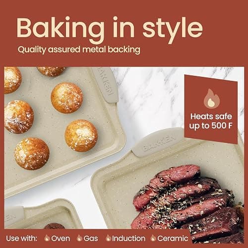 BAKKENMASTER 6-Piece Deluxe Nonstick Baking Pan Set - Professional Grade Carbon Steel Bakeware with White Marble Coating & Silicone Handles thumbnail 8