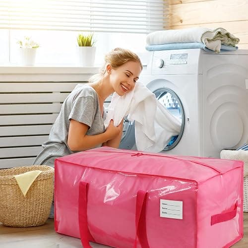 VTSVTS 8 Pack Extra Heavy Duty Large Moving Bags with Comfortable Handle & Strong Zipper,Storage Totes for Space Saving Moving Storage College Supplies Alternative to Moving Box,Pink thumbnail 6