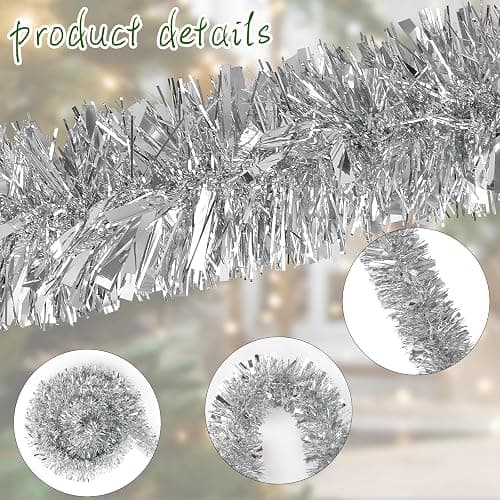 Decora 33 Feet Silver Tinsel Garland, Christmas Metallic Hanging Tinsel Garland for Xmas Tree Home and Party Decoration (Pack of 2) thumbnail 5