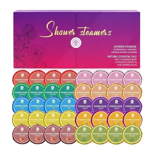 40 PCS Shower Steamers Aromatherapy for Women or Men, 10 Scent Shower Bomb Organic with Natural Essential Oil Relaxation, Self Care Valentine's Day Gifts Birthday Gifts for Her Him Adults - Image 1
