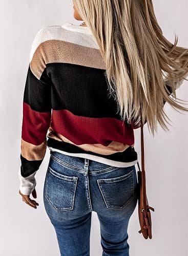 Dokotoo Womens Sweaters Striped Fall Winter Outfits 2025 Crewneck Drawstring Color Block Fashion Clothing thumbnail 3