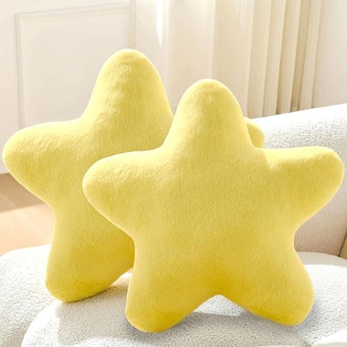 Novohive Set of 2 Throw Pillows Star Pillow Couch Pillows Decorative Pillows Bed Pillows Cute Pillows,Yellow 15" - Image 1
