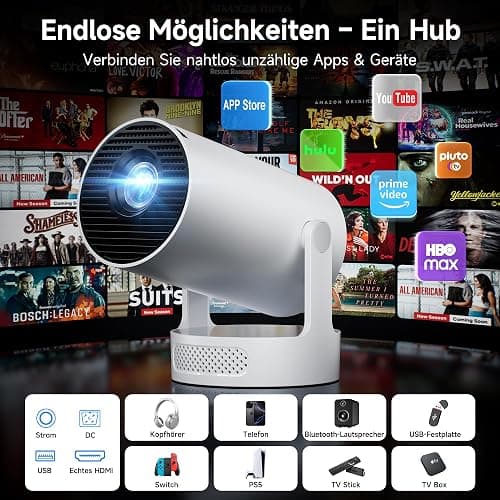 Mini Beamer, Philoent Smart Projektor 4K/1080P Unterstützt Neueste Apps WiFi 6 Bluetooth 5.4 Auto Screen Trapezkorrektur Niedriges Rauschen, Ultrakurzdistanzbeamer bietet großes Bild im kleinen Raum thumbnail 6