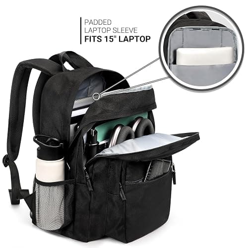 ZORFIN 26L Black Backpack for College, and Travel: Water Resistant Bookbag thumbnail 5