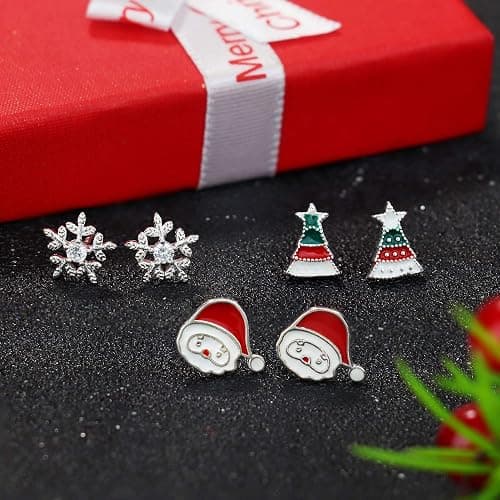 Fiasaso Christmas Earrings 3 Pairs 925 Sterling Silver Christmas Stud Earrings for Women Hypoallergenic Snowman Santa Claus Christmas Tree Snowflake Earrings Christmas Thanksgiving Jewelry Gift thumbnail 2