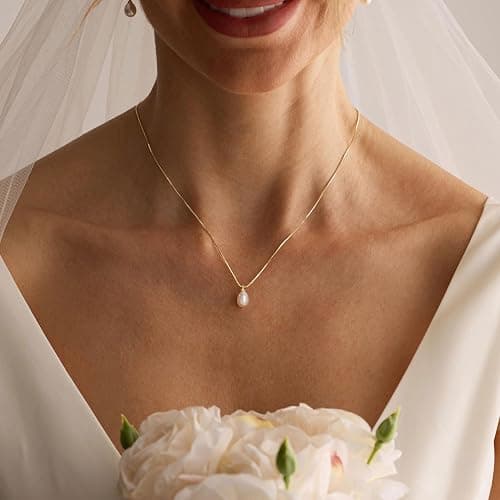 Pearl Necklaces for Women Trendy,Dainty Gold Necklace 14K Gold Plated Pearl Pendant Necklace Single Pearl Necklace Cute Choker Necklace Gold Lariat Necklace Simple Chain Necklace Bridal Gifts thumbnail 6