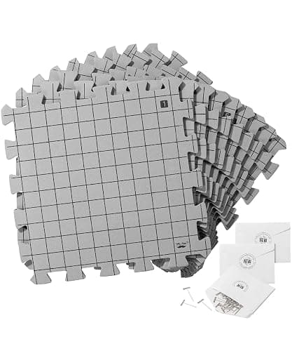 Mr. Pen- Blocking Mats for Knitting & Crochet Projects, 12" x 12", 9 Pack with 150 pcs T-Pins, Gray Aligned Grid Knitting Blocking Mats and Pins, Water & Heat Resistant - Image 1
