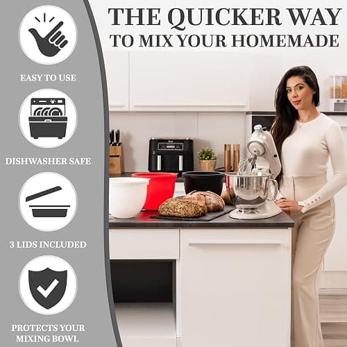 MixAid™ Silicone Liners for KitchenAid Tilt-Head 5 Qt Mixers – Attachments & Accessories – No Need for Replacement Bowls – Includes 3 Liners & 3 Lids (Not for Bowl-Lift Models) – Patented thumbnail 5