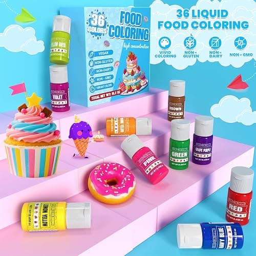 Food Coloring - 36 Colors Liquid Food Dye Set, Concentration Food Color for Cake Decorating, Baking, Easter Egg, Icing, Fondant, Cooking, Slime Making Kit and DIY Crafts - 0.45oz/Bottles thumbnail 4