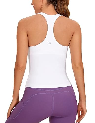 CRZ YOGA Butterluxe Workout Racerback Tank Tops for Women - Padded Athletic Spandex Yoga Shirts with Built in Bra - Image 1