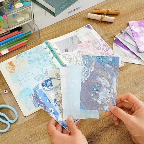 Floral Scrapbook Paper Set, 160 Sheets, 10 Color Themes Scrapbook Supplies | Textured Paper and Mesh Fabric for Junk Journal Supplies, Bullet Journal, Card Making and Gift Wrapping, 4.72 x 3.14 in thumbnail 2