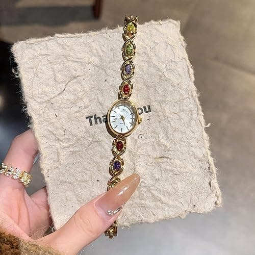 FANMIS Gold Tone Watches for Women with Small Vintage Bracelet Elegant Jade Oval Dial Dress Watch Fashion Quartz Wrist Watch Waterproof Watch thumbnail 3