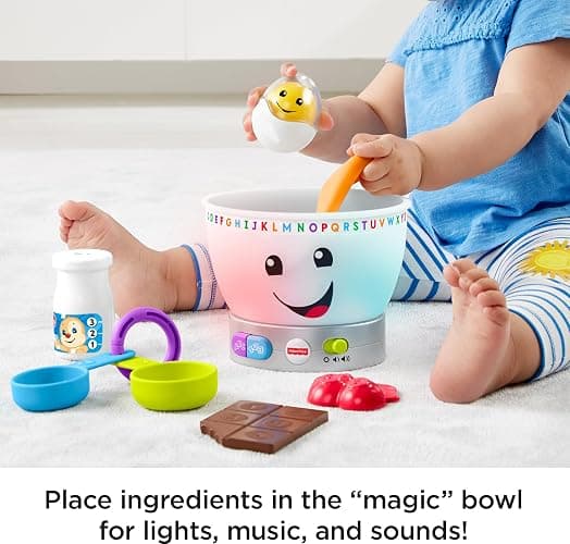 Fisher-Price Baby Learning Toy Laugh & Learn Magic Color Mixing Bowl with Pretend Food Music & Lights for Ages 6+ Months thumbnail 4