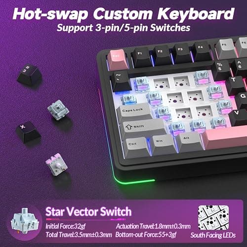 AULA S75 PRO Wireless Mechanical Keyboard with Screen&Knob, 75% Hot Swappable Gaming Keyboard with Pre-lubed Switches, RGB Backlit, PBT Keycaps Creamy Sounding Pc Gaming Keyboards thumbnail 6
