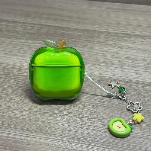 Apple-Shaped Wireless Earbuds Case,Transparent TPU Shockproof Protective Cover,Cute Fruit Design Apple Case (01Red-Gift Pendant, for Airpods 4) thumbnail 3