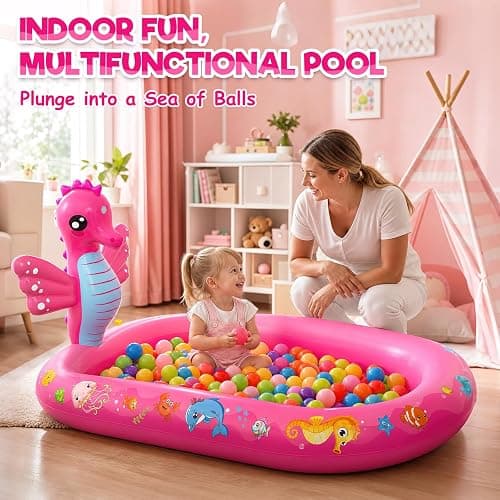 AZDYJL Splash Pad for Toddlers, 3-in-1 Seahorse Inflatable Baby Pool Sprinkler for Kids, Baby Splash Pads Outdoor Play Mat, Backyard Summer Water Toys Birthday Gift for 1+ Year Old Girls Kids thumbnail 3