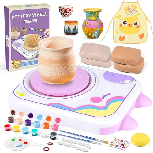 weirtoya Pottery Wheel for Kids -Arts & Crafts Painting Set for Ages 6-12，Pottery Studio Kit with 4 Pack Air-Dry Clay，Art Supplies for Kids Toys Girls Birthday Gift for 6 7 8 9 10 11 12+(Purple) - Purple - Image 1
