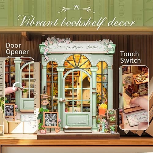 CUTEBEE Book Nook Kit - DIY Miniature House Dollhouse Kit for Adults and Teens, Booknook Tiny House Bookshelf Decor 3D Wooden Puzzle, Gifts for Family, Friends (Champs-Élysées Florist) thumbnail 4
