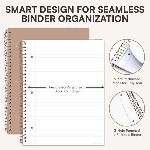 Decorably 5-Pack 140 Pages Gold Foiled Spiral Note Books College Ruled with Stickers, 8x10.5in Spiral Bound Cute College Ruled Notebook, 3-Hole Punched, Easy Tear-Off Perforated Pages - Work, School thumbnail 5