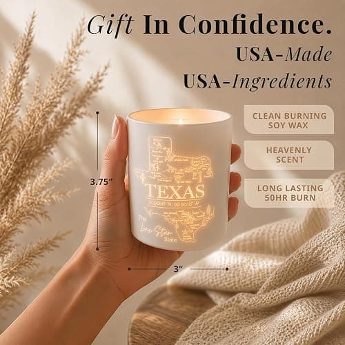 Texas Gifts Glow-Through Engraved Candle w/Teakwood, Tobacco & Rich Leather I Texas Decor for Home I Texas Souvenirs I Texas State Gifts I 9oz Jar, 50Hr Burn, USA Made thumbnail 6