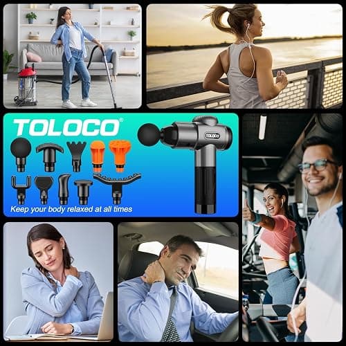 TOLOCO Massage Gun, Deep Tissue Back Massager for Athletes with 10 Massage Heads, Electric Muscle Percussion Massager for Any Pain Relief, FSA and HSA Eligible, Gifts for Fathers Day, Grey thumbnail 7
