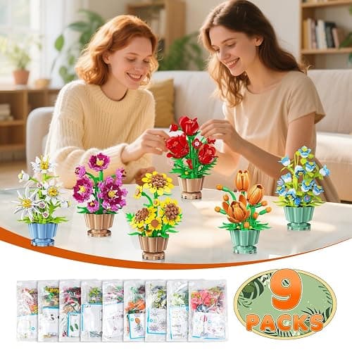 CUBIMANA 9 Blumen 3,6MM Mini Bausatz – 1462 Stück Botanische Blume Bonsai mit Rosen Orchidee Bausteinspielzeug, Deko Kunstblumen für Zuhause Büro, Geburtstagsgeschenk für Frauen Erwachsene Teen thumbnail 6
