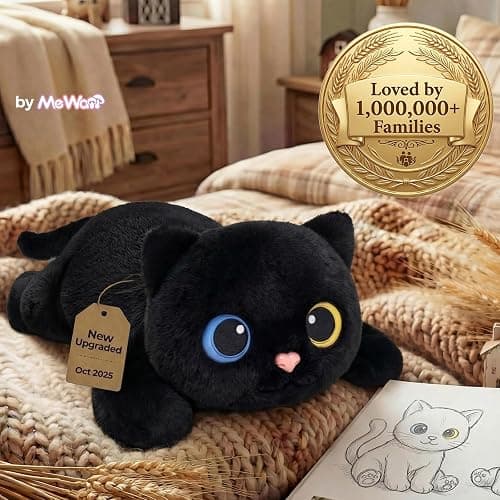 Mewaii Weighted Stuffed Animals 5 lbs Adjustable, Heated & Coolable 23 Inch Plush for Realistic Hug, Microwavable Removable Inner Pad, Cat Gifts for Adults & Kids (Black) thumbnail 9