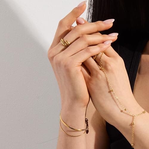 EVRY JEWELS WATERPROOF Gold or Silver Plated Beaded Hand Chain thumbnail 2