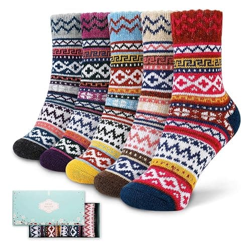 ICEIVY Socks Women, Soft Knit Wool Winter Thick Warm Cabin Fuzzy Crew Women Socks 5 Pack - Image 1