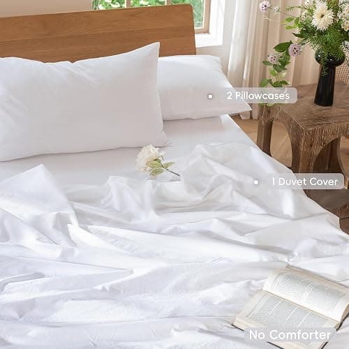 MooMee Twin Sized Duvet Cover Set 100% Washed Cotton Linen Like Twin | Relaxed Linen-like Texture. Soft, Breathable & Long-lasting Comfort. Lightweight. Hidden Zipper with 8 Interior Corner Ties thumbnail 3
