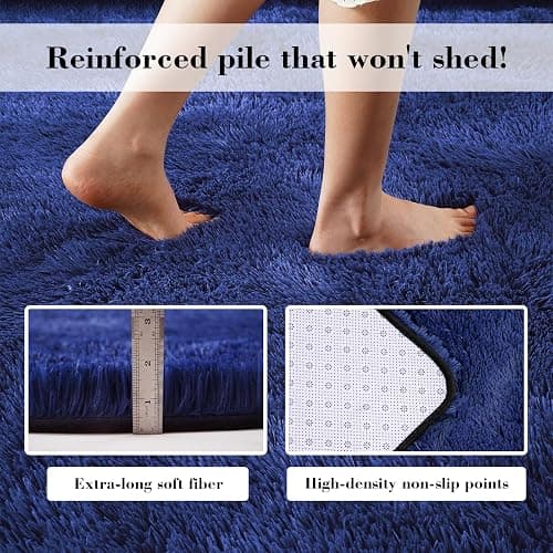 Blue Fluffy Rug Shaggy Area Rug, 3x5 Area Rugs for Girls Bedroom, Soft Cute Baby Play Mat, Indoor Floor Carpet for Teen, Nursery, Preppy Dorm, Plush Aesthetic Bedside Rug thumbnail 6