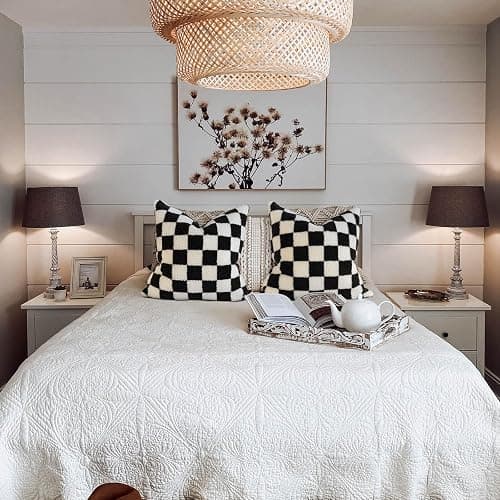 AmHoo Pack of 2 Decorative Throw Pillow Covers Checkerboard Luxury Super Soft Faux Fur Wool Set Case Cushion for Couch Sofa Bedroom 18 x 18-Inch Black thumbnail 5