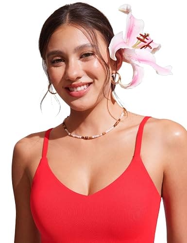 CRZ YOGA V Shaped Longline Bikini Tops for Women - Padded Cropped Adjustable Spaghetti Straps Swimsuit Athletic Bathing Suit thumbnail 4