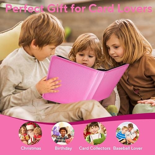 ULLTOON Portable 9-Pocket Trading Card Binder, Holds 1080 Cards | with 60 Removable Sleeves Baseball Card Binder, Compact Card Album Organizer for Game & Sports Cards, Pink Color thumbnail 7