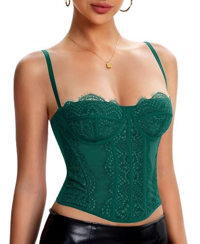 Werkiss Lace Corset Tops for Women Sexy Bustier Top | Adjustable Straps, 3-rows Back Hooks, Soft, Slim Fit, Going Out Top for Party/Concerts/Date Night/Halloween thumbnail 2
