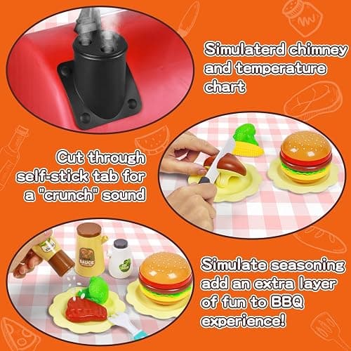 2025 Kids Kitchen Playset Toy Grill BBQ with Smoke Light Pretend Play Food Toys Cooking Set 2-Layer Barbecue Gifts for Toddler Boys Girls 3-5 6 7 thumbnail 5