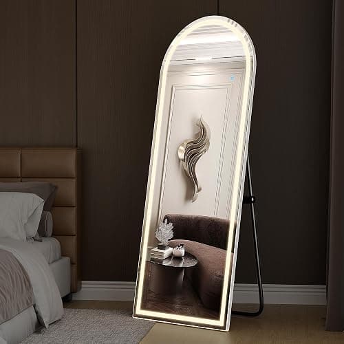 Arched Full Length Mirror with LED Lights, 63"x20" Body Floor Mirror with Dimming & 3 Color Lighting, LED Mirrors for Home Decor, Tall Arch Aluminum Frame Mirrors for Bedroom Cloakroom thumbnail 3