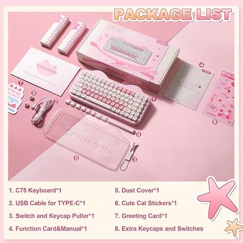YUNZII C75 Cute 75% Wireless Mechanical Keyboard (Pink, Candy Switch) | Creamy Cake Keyboard, BT5.0/2.4G/USB-C, Hot-Swap, NKRO, PBT MOA Keycaps,5500mAh RGB Gasket Mount for Mac/Win/Gaming/Office thumbnail 8