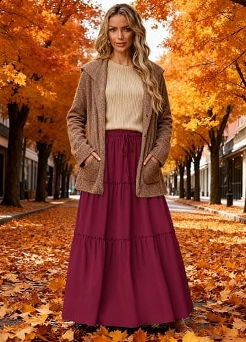Lepunuo Womens Casual Boho High Waisted Flowy Maxi Skirts Trendy Floral Cute Long Skirts with Pockets thumbnail 3