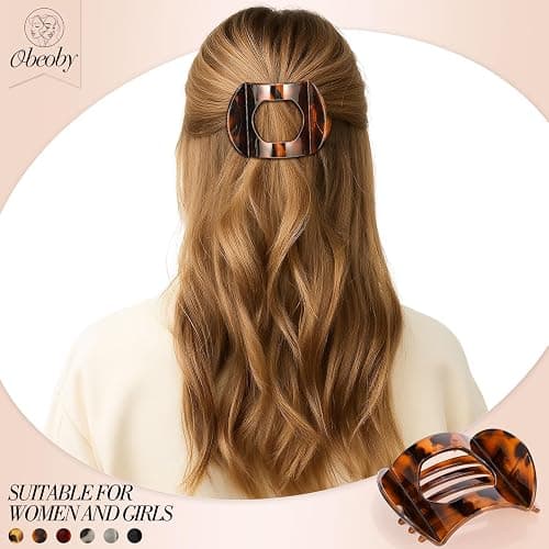 Obeoby 6 PCS Flat Hair Clips, Medium Flat Claw Clips French Hair Barrettes Accessories for Women Girls (Tortoiseshell) thumbnail 6