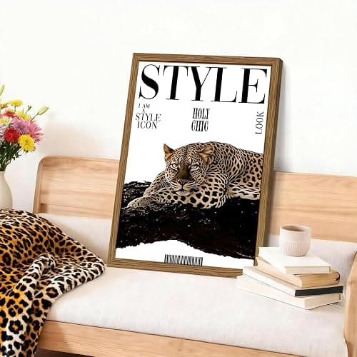 Trendy Leopard Canvas Wall Art Set of 3, Funky Cheetah Lucky 8 Ball Pictures Wall Decor Prints, Preppy Aesthetic Paintings, Girly Aesthetic Home Decor for Living Room Bedroom Dorm 12x16in Wood Framed thumbnail 3