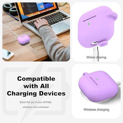R-fun for AirPods 3 Case Silicone Cover, Lavender | Compatible with Apple AirPods 3rd Generation (2021) with Keychain & Cleaner Kit, Wireless Charging Compatible thumbnail 3